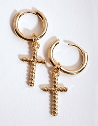 Gold Twist Cross Huggie Earrings - link has visual effect only