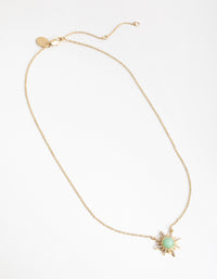 Gold Plated Diamante Semi Precious Jade Sun Necklace - link has visual effect only