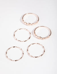 Rose Gold Plated Flower Ball 5-Band Ring Stack - link has visual effect only