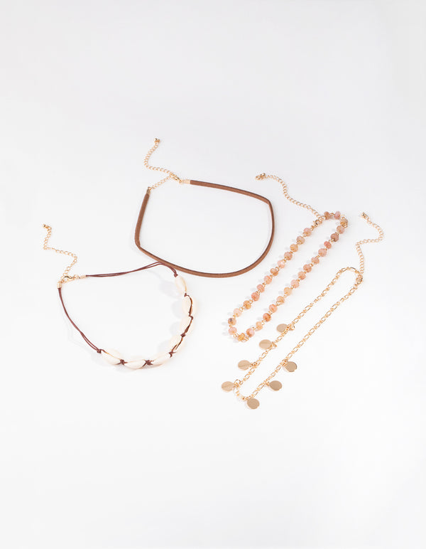 Gold Coin & Shell Choker 4-Pack