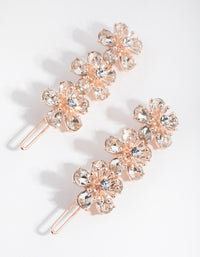 Rose Gold Diamante Trio Flower Pack Clip - link has visual effect only