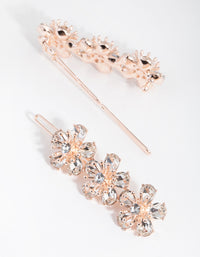 Rose Gold Diamante Trio Flower Pack Clip - link has visual effect only