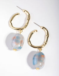 Gold Ceramic Bead Hoop Earrings - link has visual effect only