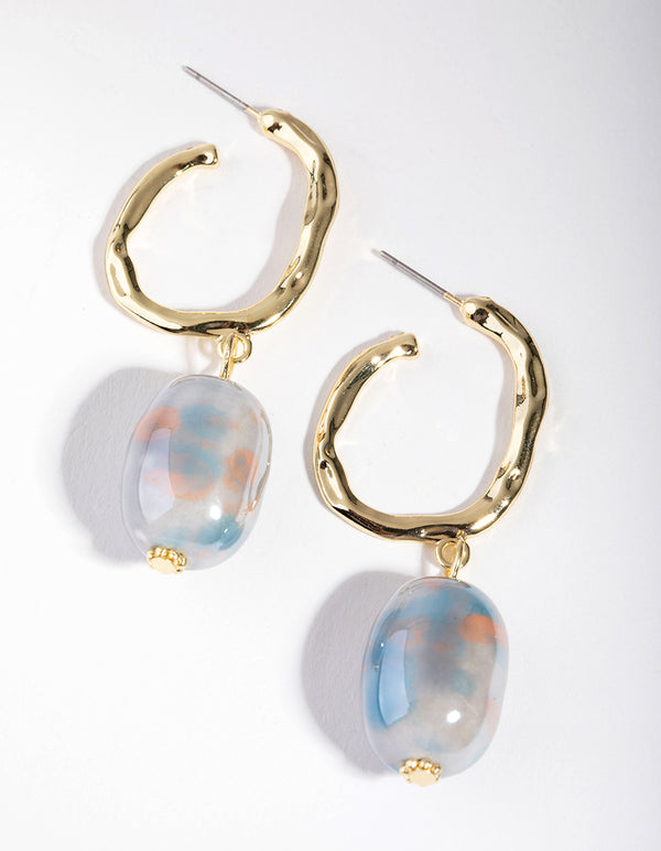 Gold Ceramic Bead Hoop Earrings