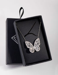 Rhodium Diamond Simulant Large Butterfly Necklace - link has visual effect only