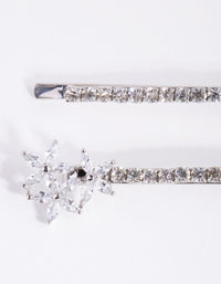 Silver Cubic Zirconia Flower Trio Pack Clip - link has visual effect only