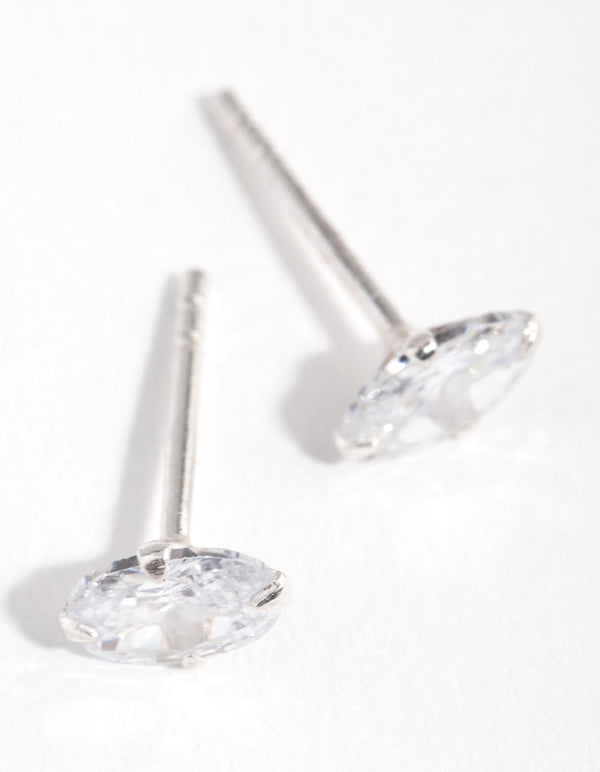 Sterling Silver  0.5ct Cubic Zirconia Oval Stud Earrings