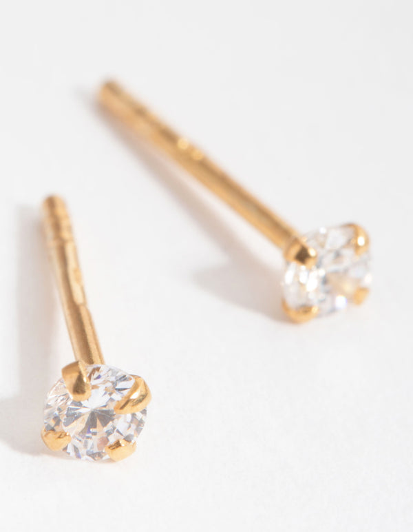 Gold Cubic Zirconia Baby Carat Stud Earrings