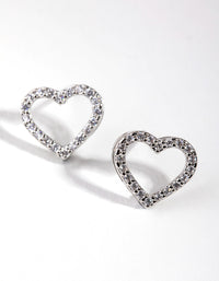 Rhodium Diamond Simulant Heart Necklace & Earrings Set - link has visual effect only