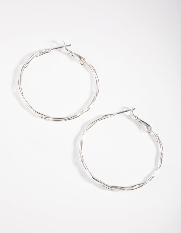 Silver Plait Hoop Earrings