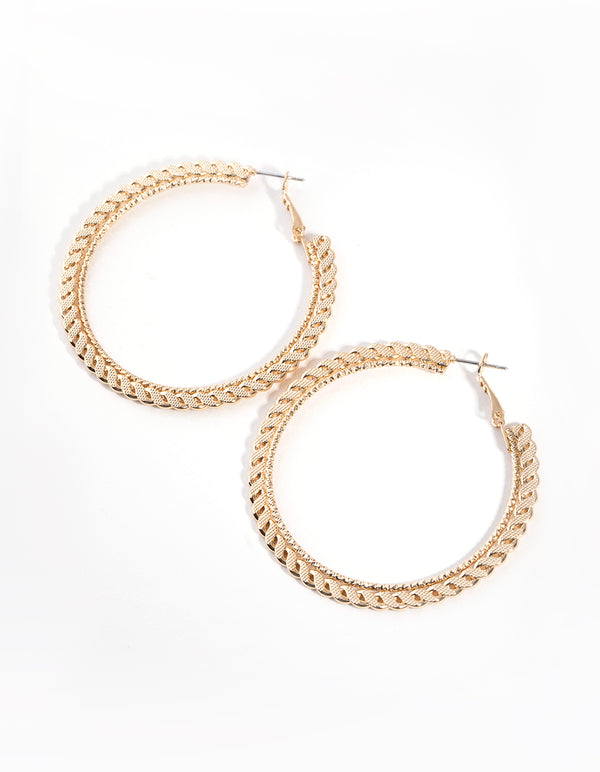 Gold Flat Rope Hoop Earrings