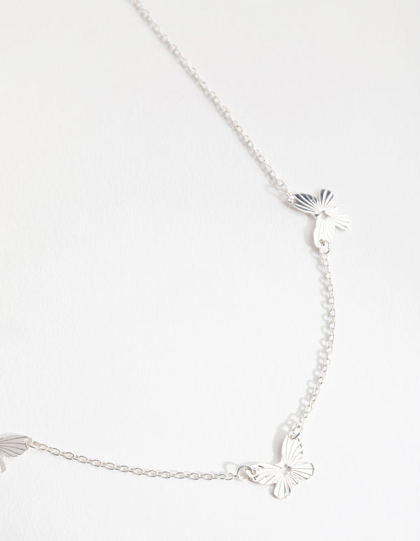 Silver Triple Butterfly Necklace