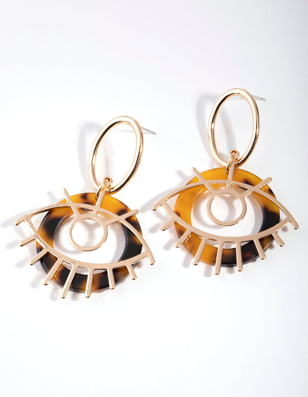 Gold Eye Acrylic Disc Drop Earrings