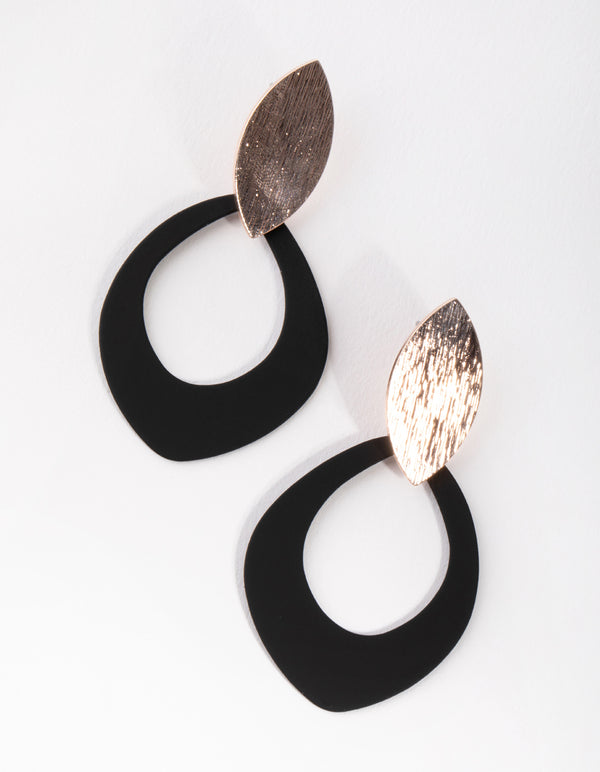 Rose Gold Matte Leaf Shape Drop Earrings