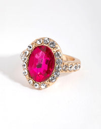 Gold Diamante Surrounded Pink Stone Ring - link has visual effect only