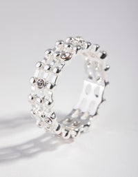 Silver Triple Row Diamante Band Ring - link has visual effect only