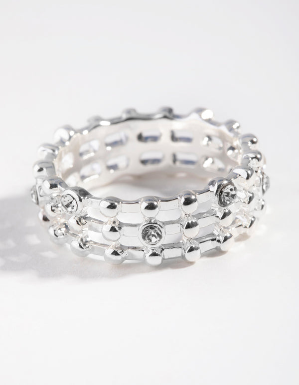 Silver Triple Row Diamante Band Ring