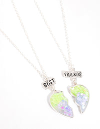 Silver Green Glitter Heart Best Friend Necklace - link has visual effect only