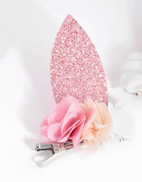 Kids Fabric Glitter Flower Bunny Clip - link has visual effect only