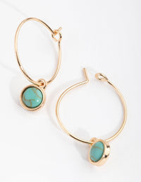 Gold Circle Stone Drop Hoop Earrings - link has visual effect only