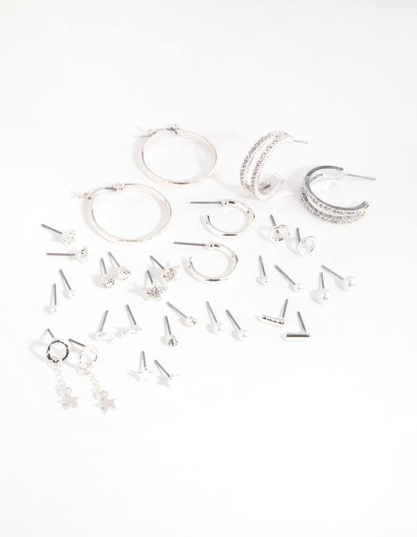 Silver Star Stud & Hoop 16-Pack Earring