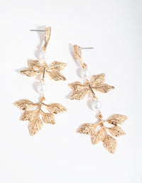 Gold Pearl Foil Leaf Drop Earrings - link has visual effect only