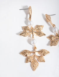 Gold Pearl Foil Leaf Drop Earrings - link has visual effect only