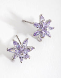 Silver Diamond Simulant Flower Stud Earrings - link has visual effect only