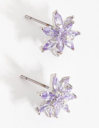 Silver Diamond Simulant Flower Stud Earrings - link has visual effect only