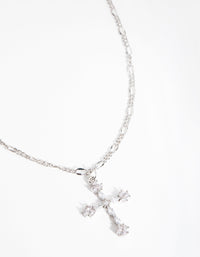 Silver Diamond Simulant Decorated Cross Necklace - link has visual effect only