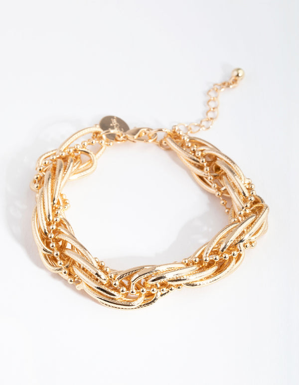 Gold Ball Rope Twist Bracelet