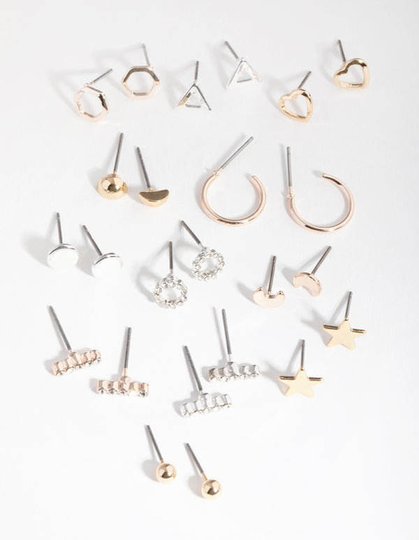 Mixed Metal Geometric Shapes Earring 12-Pack