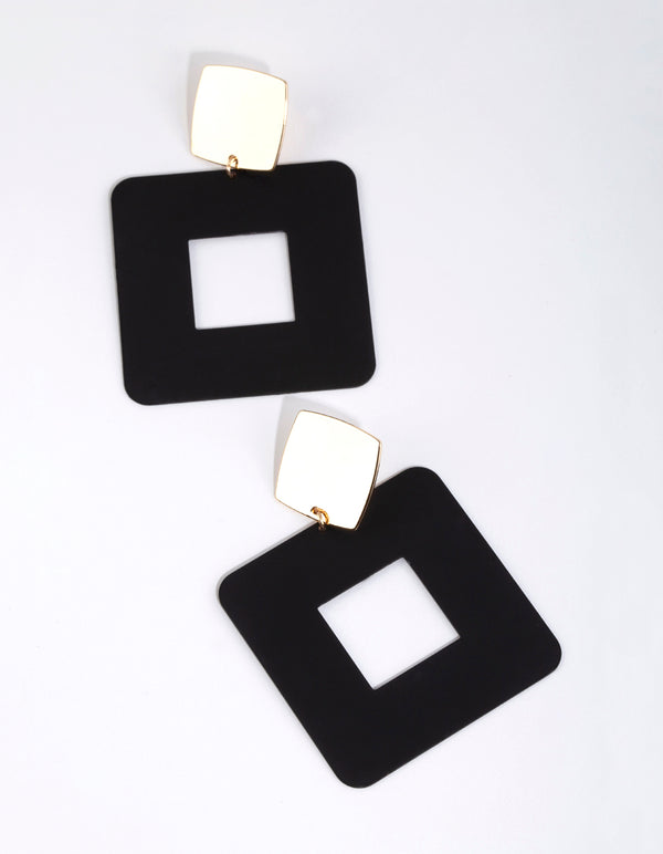 Matte Black Square Drop Earrings