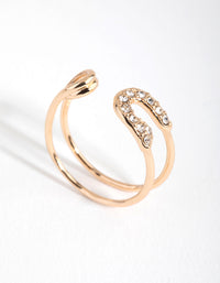 Gold Diamante Safety Pin Ring - link has visual effect only