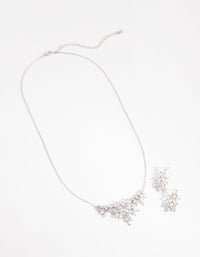 Silver Diamond Simulant Navette Flower Necklace & Earrings Set - link has visual effect only