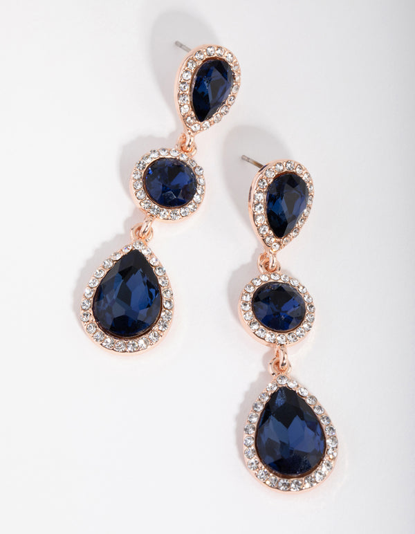 Rose Gold Circle Teardrop Diamante Drop Earrings