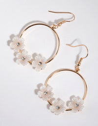 Gold Flower Embellished Hoop Drop Earrings - link has visual effect only