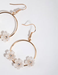 Gold Flower Embellished Hoop Drop Earrings - link has visual effect only