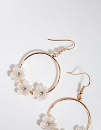 Gold Flower Embellished Hoop Drop Earrings - link has visual effect only