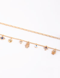 Gold Evil Eye,Hamsa & Chain Charm Anklet Pack - link has visual effect only