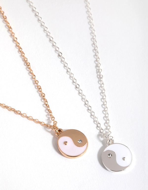 Mixed Metal White Yin Yang Necklace Pack