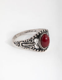 Antique Silver Red Stone Ring - link has visual effect only