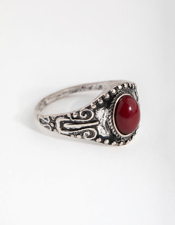 Antique Silver Red Stone Ring