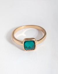 Gold Cushion Green Stone Ring - link has visual effect only