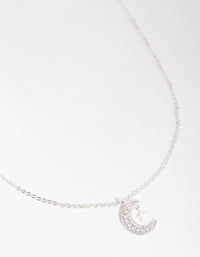 Silver Cubic Zirconia Moon & Star Necklace - link has visual effect only