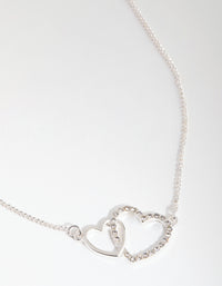 Silver Diamante Linked Heart Necklace - link has visual effect only