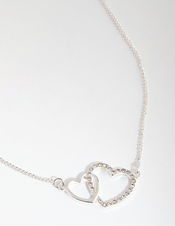 Silver Diamante Linked Heart Necklace