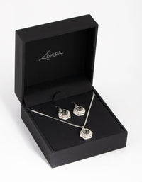 Silver Hexagon Halo Necklace & Earrings Set - link has visual effect only