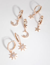 Rose Gold Plated Star & Moon Huggie Earring Pack - link has visual effect only