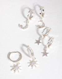 Silver Plated Star & Moon Huggie Earring Pack - link has visual effect only